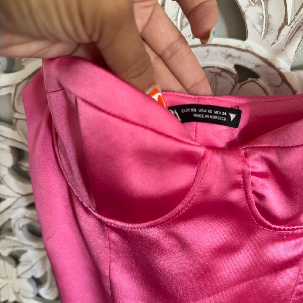 Zara Pink Satin Corset Bodysuit NWOT | Blogger Favorite Date Night Top Sexy Luxe - Picture 9 of 11